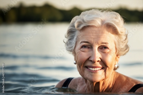 Portrait of an Elderly Woman Swimming in a Lake © SR07XC3