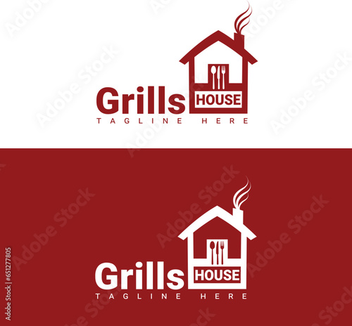 Grills house logo template. branding, business logo, logo template for barbecue restaurant, Smoke Meat Restaurant Tasty Food