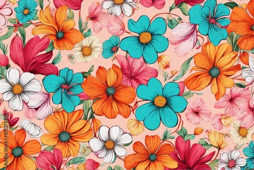 Colorful and Attractive Retro Disco Vibes with Botanical Flower Designs for Digital Backgrounds
