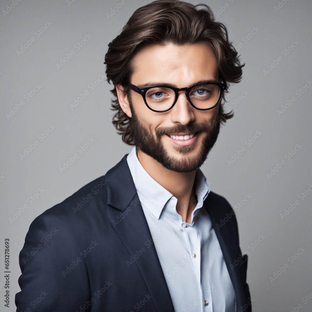portrait of a handsome, young brunette man wearing eyeglasses and blue shirt. isolated on background. no background. portrait of a handsome, young brunette man wearing eyeglasses and blue shirt. isolated on background. no background.