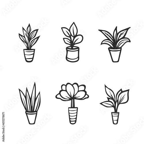 Cute houseplants in flower pot isolated on white background. Vector set