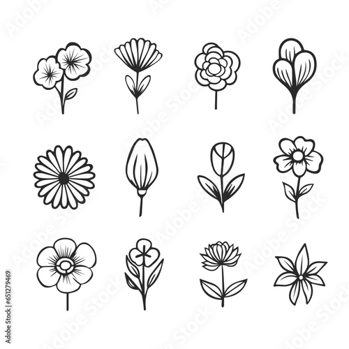Hand drawn vector set illustration of flower. Logo design element on white