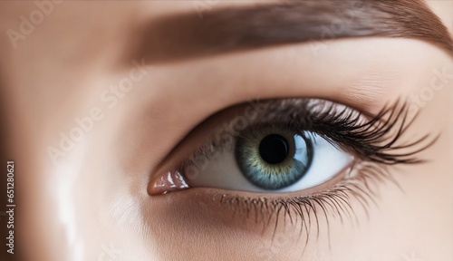 Close-up view of a beautiful woman's eye with natural makeup