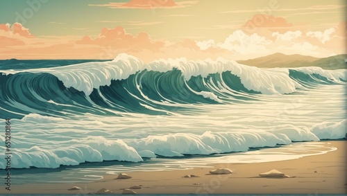 Japanese-Inspired Vintage Illustration of a Majestic Ocean Wave