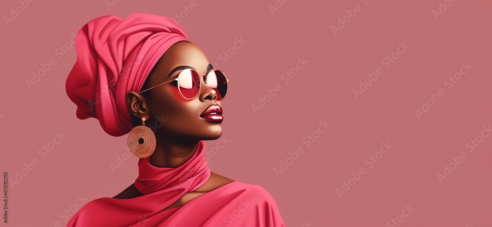 © Enterprise Media STL - Pink Dreamscape: A Radiant African American Woman Lost in Thought
