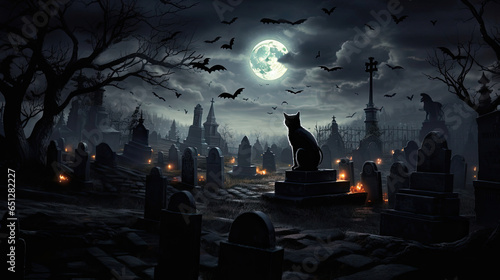 Black Cat Crossing a Graveyard