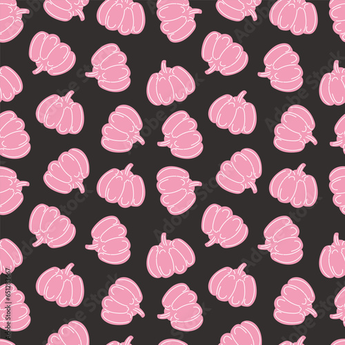 Pink pumpkins on a dark background. Vector illustration in flat cartoon style. Seamless pattern