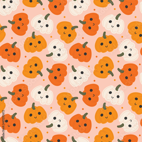 Yellow and orange pumpkins. Vector illustration in flat cartoon style. Seamless pattern