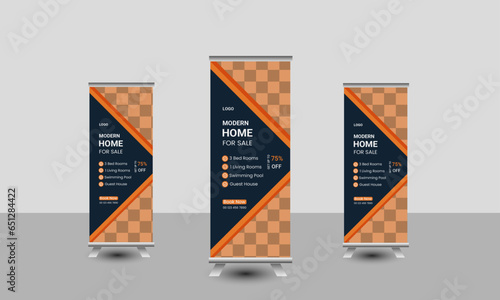 New real estate roll up x pull up x standee x signboard x signage cover banner design template for business promotion marketing agency advertising, creative & modern editable layout design photo