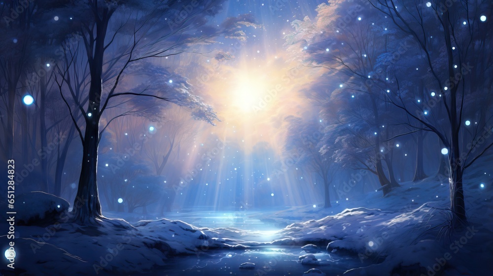 a painting of a winter scene with a stream in the middle. generative ai a painting of a winter scene with a stream in the middle. generative ai