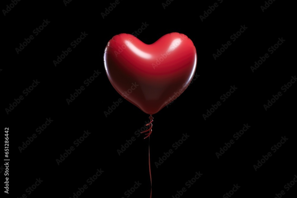 Red heart shaped balloon on black background