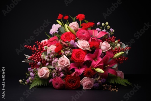 bouquet of fresh flowers on a black background © Nataliia