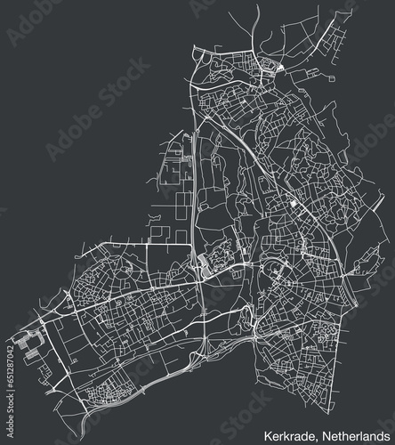Detailed hand-drawn navigational urban street roads map of the Dutch city of KERKRADE, NETHERLANDS with solid road lines and name tag on vintage background