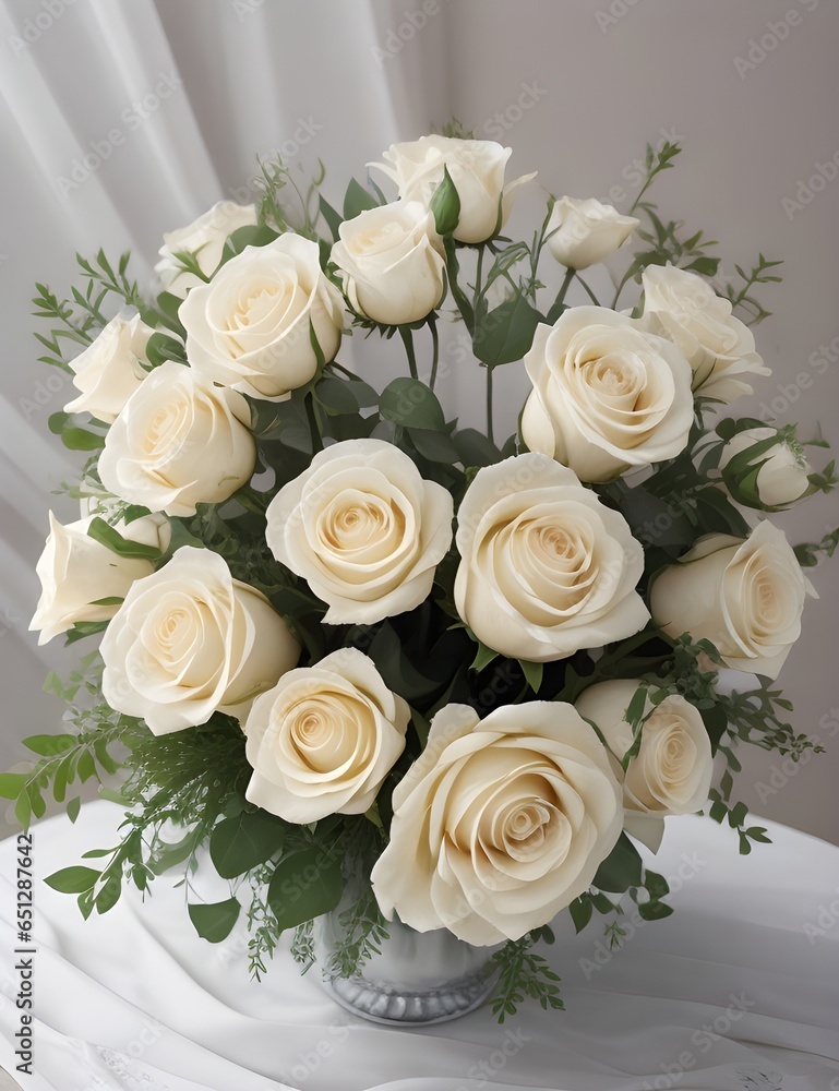 Obraz premium Bouquet of white roses. Generative AI.