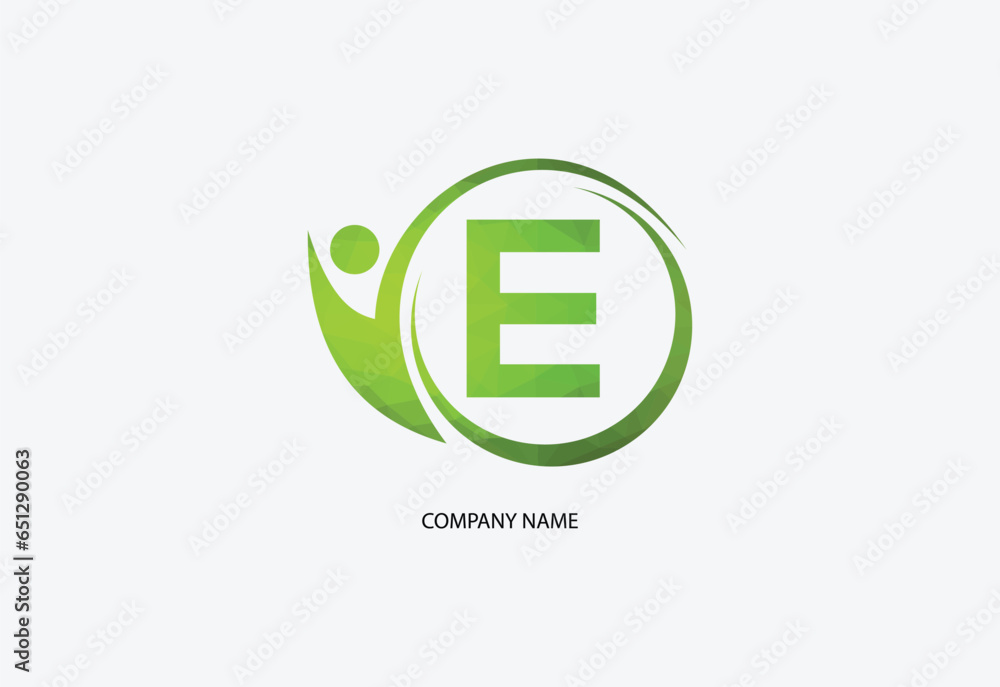 Low poly human with letter E logo design concept template Low poly human with letter E logo design concept template