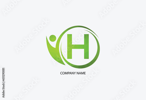 Low poly human with letter H logo design concept template