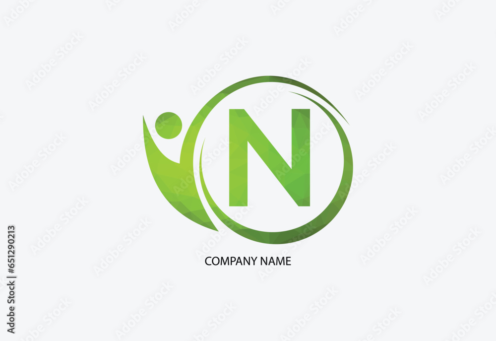 Low poly human with letter N logo design concept template Low poly human with letter N logo design concept template