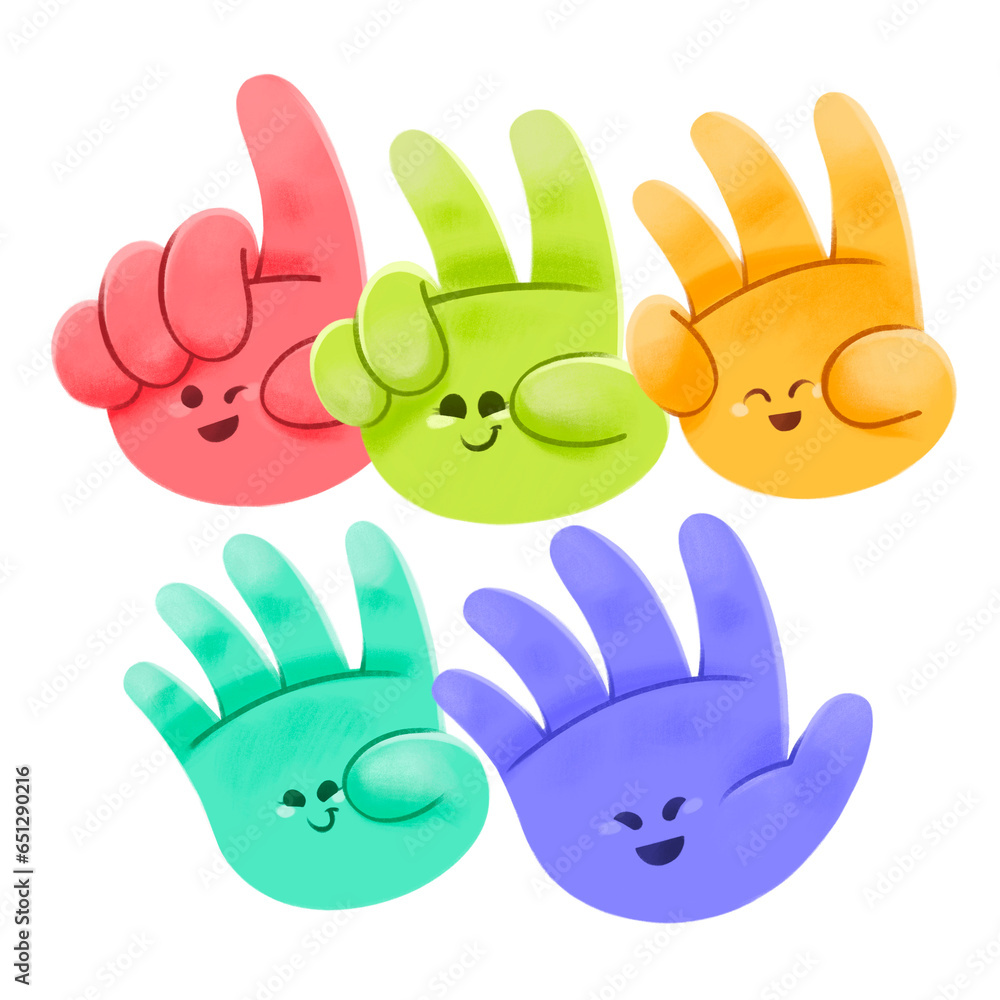 Ilustración de manos contando hasta el número 5 para infantes de primaria o kinder Ilustración de manos contando hasta el número 5 para infantes de primaria o kinder