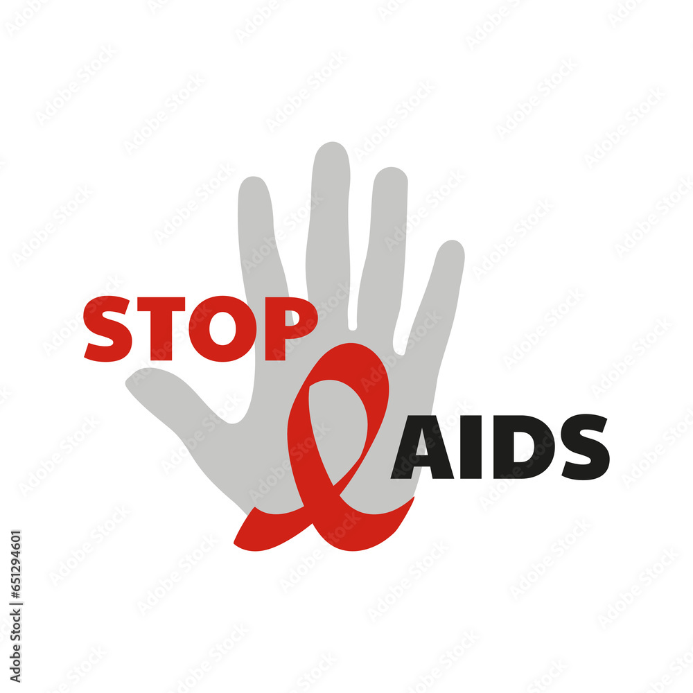World Aids day concept, hand with stop aids lettering design on white background, flat style, vector World Aids day concept, hand with stop aids lettering design on white background, flat style, vector