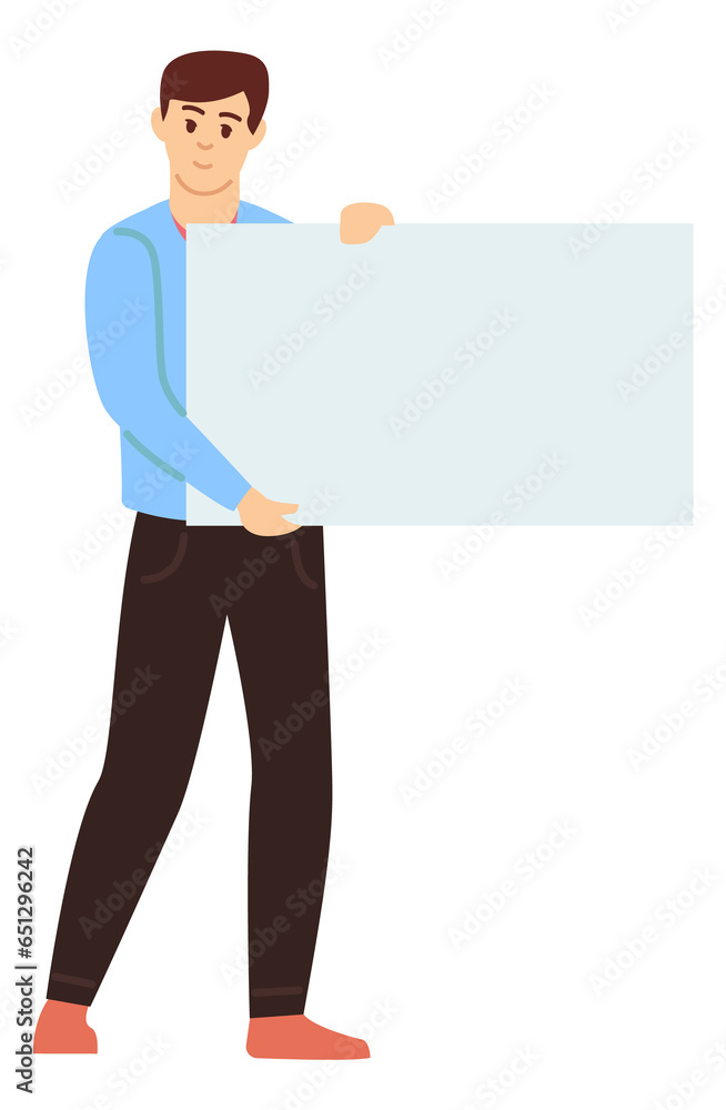 Man holding empty board. Paper banner template Man holding empty board. Paper banner template