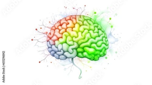 Watercolor illustration of a colorful brain