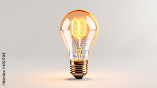  a light bulb with a yellow light inside of it on a white background. generative ai