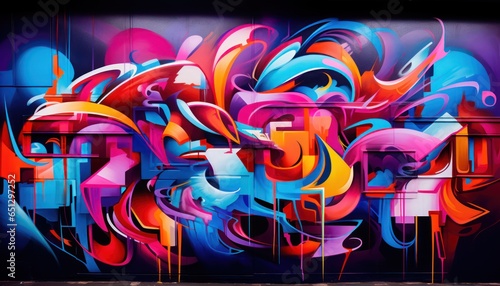 Photo of a vibrant and expressive graffiti mural on the exterior wall of a building