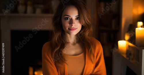 Beautiful Woman Enjoying a Cup of Hot Beverage at Night. Stylish young woman enjoying a drink at night with long hair.
