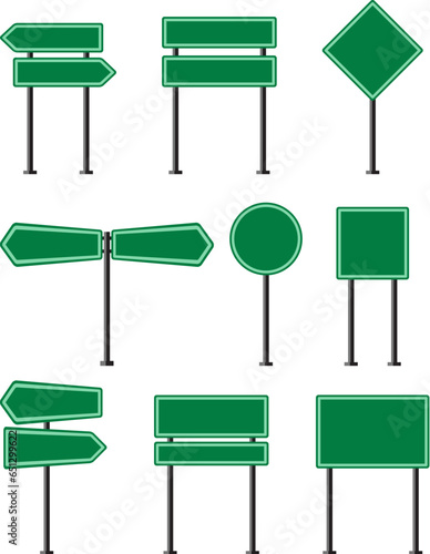 vector set of blank green road signs
