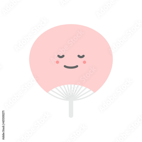 目を閉じて微笑むうちわ - 夏の小物や推し活グッズのかわいいイメージ素材

