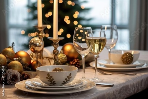 Table served for Christmas dinner, AI Generated