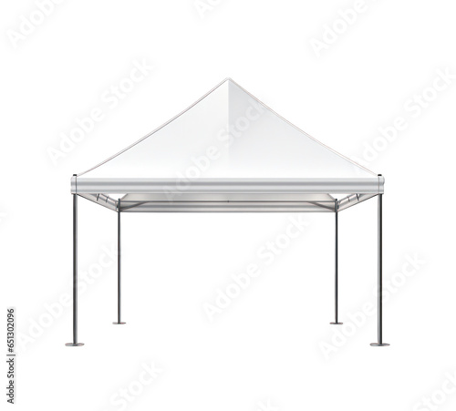 An elegant open-air white canopy gazebo with 4 pillars and open entranceway, isolated on a transparent background for easy placement in garden landscape designs photo