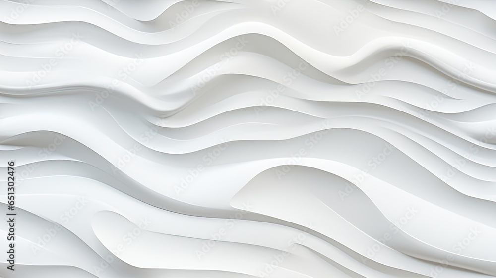 A close-up of an abstract acrylic wavy wall painting, where white strokes create subtle waves on a pristine white canvas. - obrazy, fototapety, plakaty 