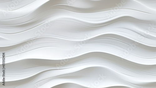 A close-up of an abstract acrylic wavy wall painting, where white strokes create subtle waves on a pristine white canvas.