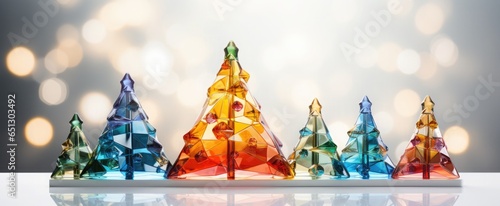 Multi-colored Christmas trees made of colored glass. Festive New Year or Christmas banner photo