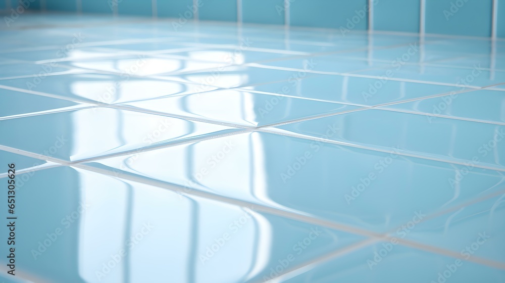 Close up of a glossy floor in light blue Colors reflecting the Daylight
