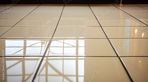 Close up of a glossy floor in ivory Colors reflecting the Daylight 