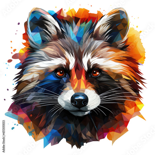 Raccoon portrait - polygonal rainbow art