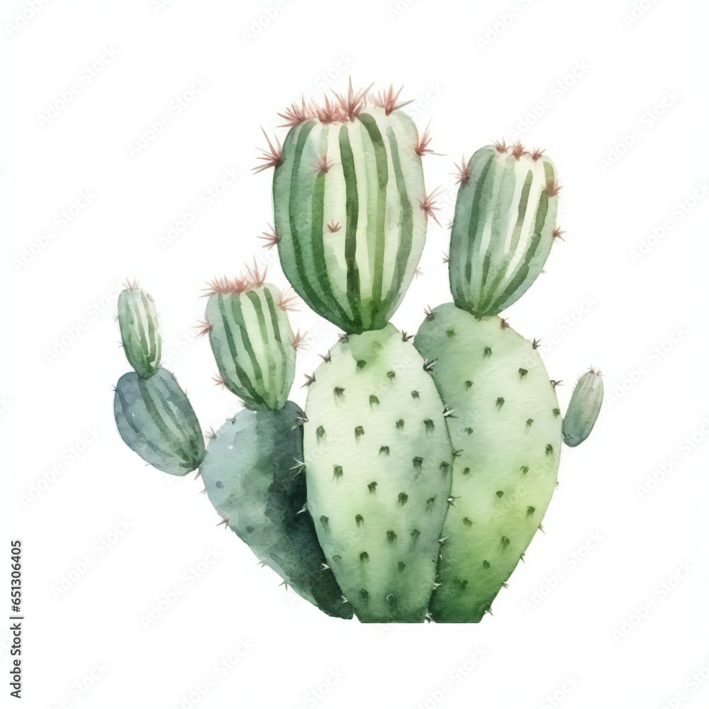 Fototapeta premium watercolor cactus on white background