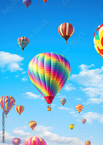 collection of colorful hot air balloons soaring against a clear blue sky  generative ai 