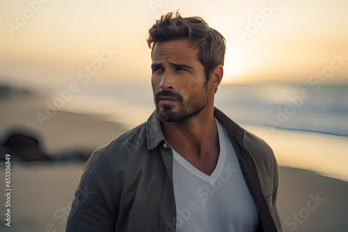 Male model posing in  front of camera, beautiful sun lightning - The Model Series © ShaggyImages