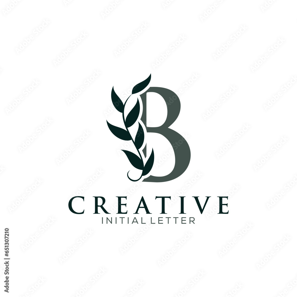 Initial Letter B and Floral Logo vector, Botanical Minimalistic Letter Feminine Logos with Organic Plant Elements