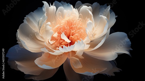  a white and orange flower on a black background with a black background. generative ai
