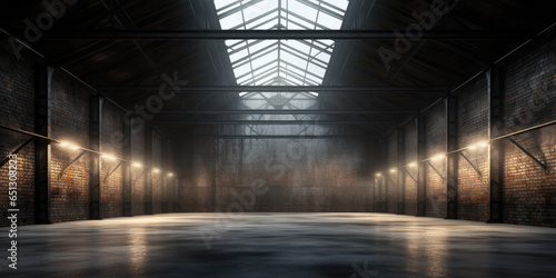 Hall of the workshop of the old factory or empty warehouse in industrial loft style .
