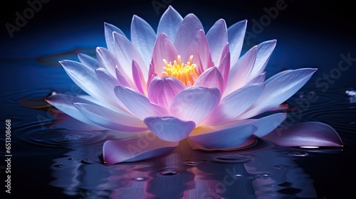  a pink water lily floating on top of a body of water. generative ai