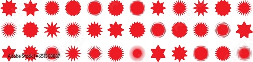 Set of red starburst. Price or sale sticker, retro stars, shopping labels. PNG