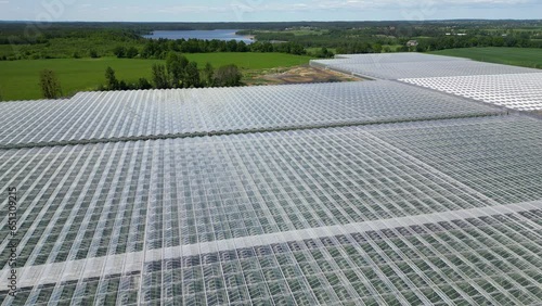 Aerial view of giant greenhouses, plantation of vegetables