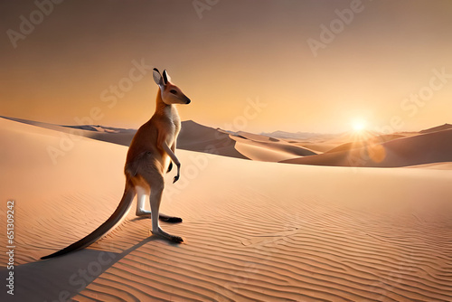 Big kangaroo in the desert sand photo
