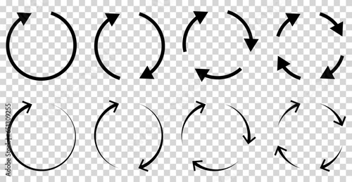 Circle arrow icons set. Reiteration or renewal symbol. Vector illustration isolated on transparent background