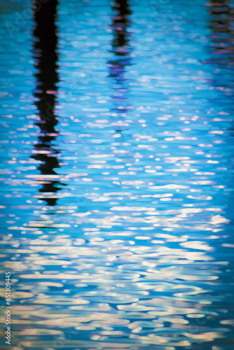 Reflections-Blue Ripples Lake Water w/ Reflections of Weathered Wood Posts Filtered Photo, Pier, Dock-Background, Backdrop, Wallpaper, Flier, Poster, Banner Ad, Publications, Social Media Post or Ad, 